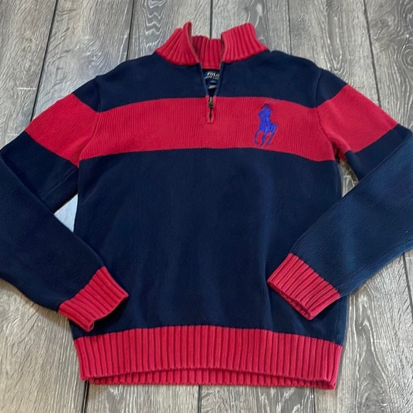 Polo Ralph Lauren Other - Polo by Ralph Lauren Red and Blue Rugby Striped Sweater Pullover Youth XL 18-20